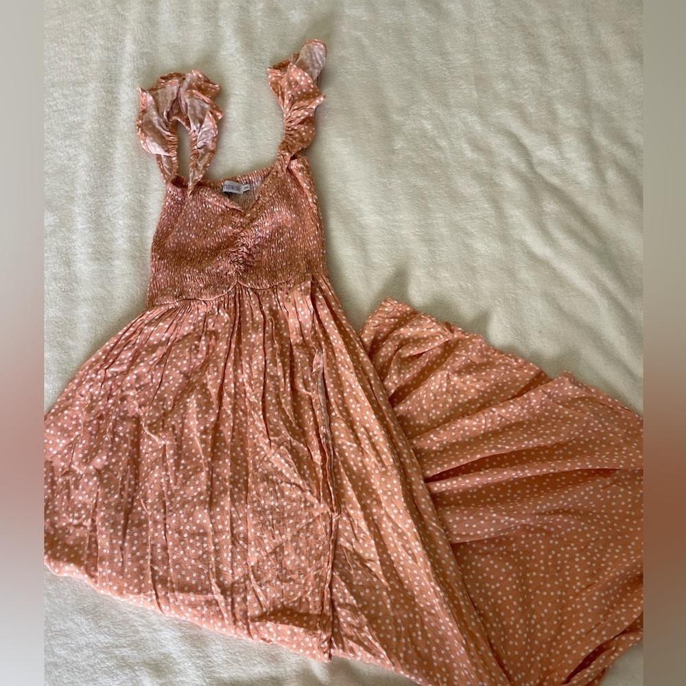 Tiare Hawaii Peach Polka Dot Midi Dress